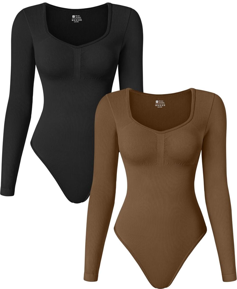 NWT TOB 2 Piece Bodysuit Seamless Ribbed Long Sleeve Tummy Control Size S
